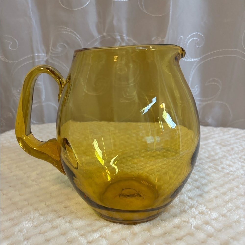 Vintage Handblown Amber Glass Pitcher